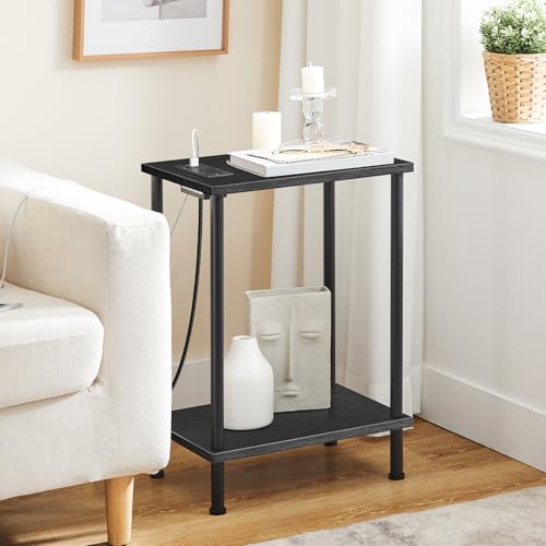 Side Table with Charging Station Black - Set of 2 End Tables with USB & Outlets