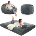 Adult Charcoal Bean Bag Chair Bed - Convertible Floor Sofa with Support & Soft Cover