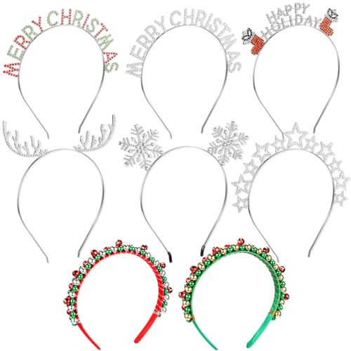 Christmas Headbands for Women - Rhinestone Reindeer & Snowflake - Silver
