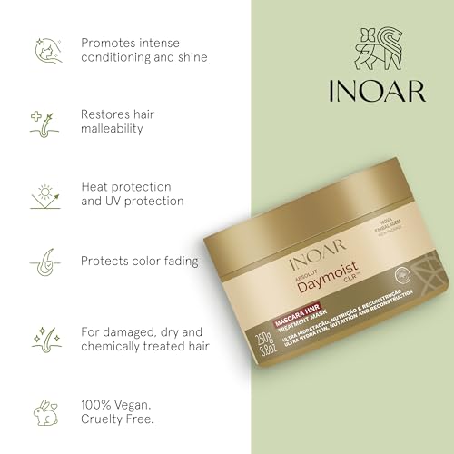INOAR DayMoist Ultra Moisturizing Hair Mask with Beet Extract for Intense Conditioning & Shine, 8.8 Fl Oz