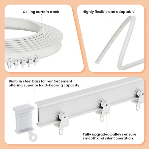 Jilron Accordion Room Divider with Ceiling Track, 100"W x 96"L, Beige, Easy Setup