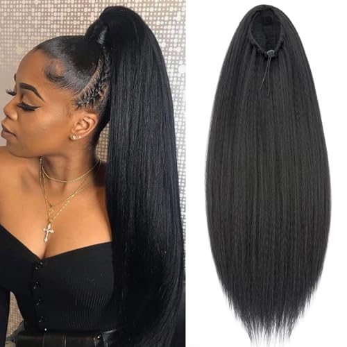 Yaki Straight Ponytail Extension - Drawstring, 22 Inch, Natural Black