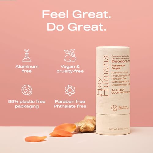 Natural Aluminum-Free Deodorant for Women & Men - Rosewater Ginger, 2oz Pack of 4