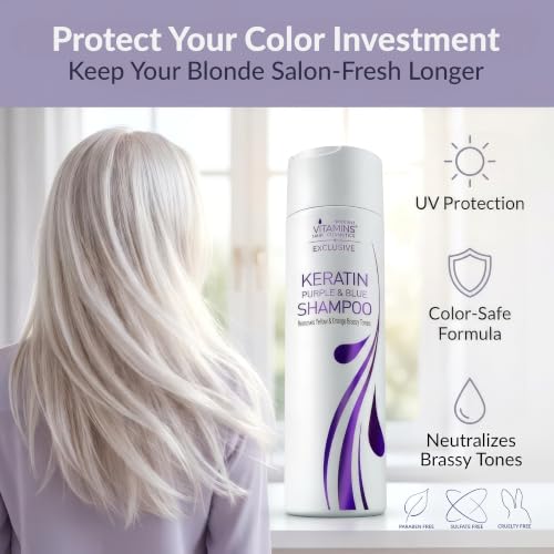 VITAMINS Hair Cosmetics Keratin Purple Blue Shampoo for Blonde & Gray Hair