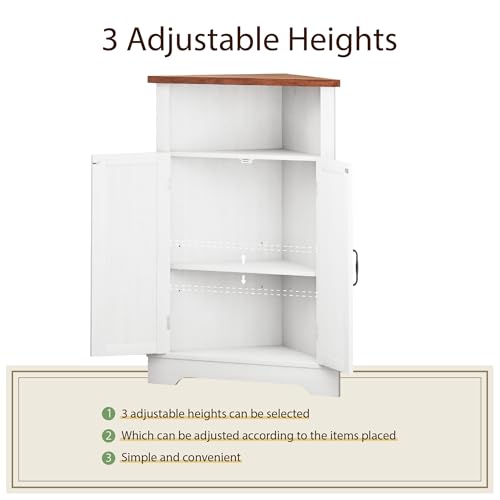Farmhouse Corner Storage Cabinet with Barn Door - White Narrow Organizer