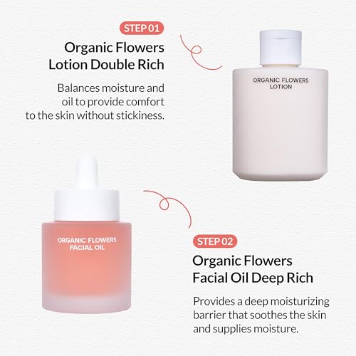 Whamisa Organic Flowers Facial Oil Deep Rich, Hydrating Watery Formula with Fermented Ingredients, Nourishing, Glowing Hydration, Korean Skin Care (32ml)