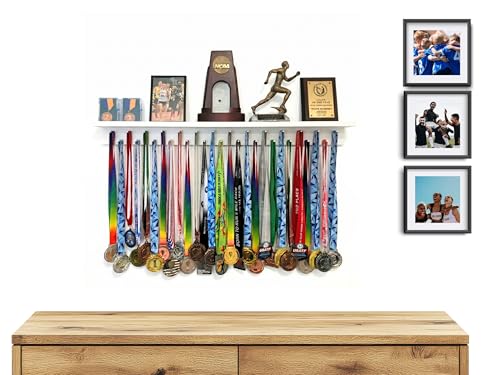 White 3ft Medal Display Rack Wall Mount for Medals & Trophies - Holds 80+ Medals