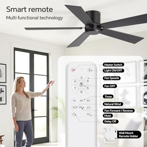 ZYD 2-Pack 42 Inch Black Ceiling Fans with Remote, No Light, Reversible DC Motor, Indoor & Outdoor
