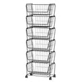 PUSDON Matte Black 6-Tier Stackable Wire Storage Cart with Lockable Wheels
