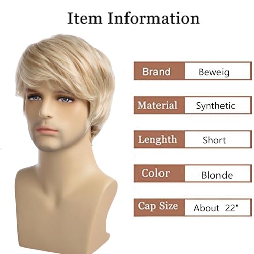 Men's Blonde Short Layered Wig for Cosplay and Halloween - Natural Synthetic Hair (Variation of Blonde)