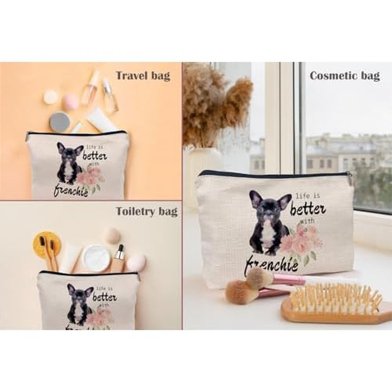French Bulldog Frenchie Makeup Bag Cosmetic Bags for Women, Frenchie Gifts for Women, French Bulldog Mom Gifts, Life is Better with a Frenchie Small Makeup Cosmetic Bag for Purse