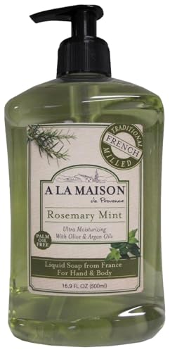 Rosemary Mint Liquid Hand Soap - French Made, Vegan & Biodegradable, 16.9 oz - 3 Pack