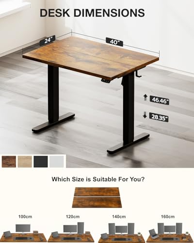 Acrolix 40x24 Electric Standing Desk with Cable Management, Rustic Brown