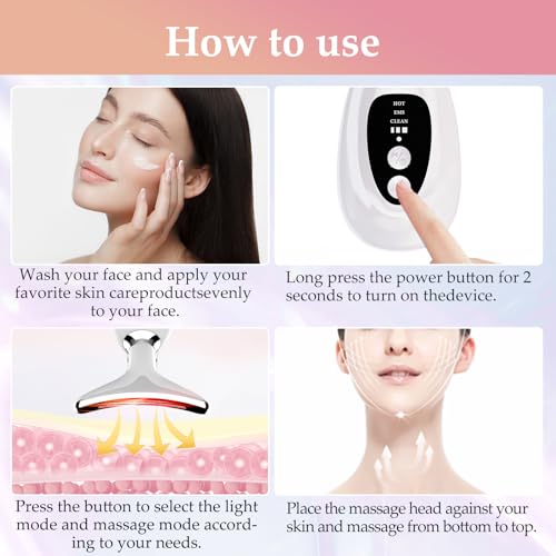 New Red-Light-Therapy-for-Face and Neck Massager,7 Colors Womens Skin Rejuvenation Lifting Facial Massager Tool,Lymphatic Contour Massager Face for Toning,Glow Boost (Pink)