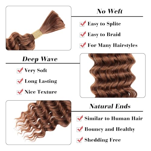 #30 Light Brown Deep Curly Human Hair Braiding Bundles 2x100g 26in Non-Weft Freiuoke BA 30 Brown D