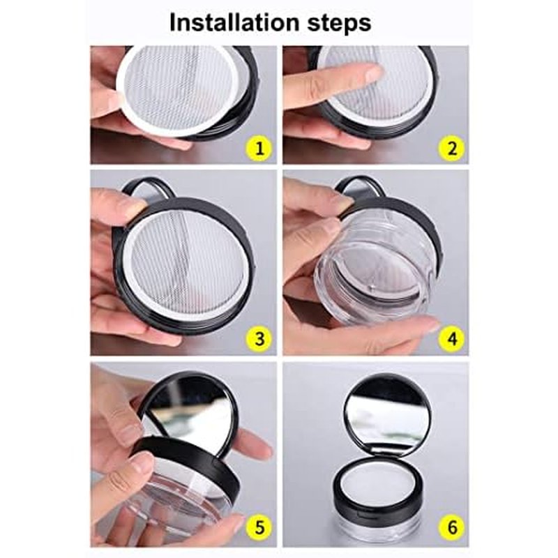 AKOAK 2 Pcs Capacity 20 ml(0.67 oz) Empty Reusable Plastic Loose Powder Compact Container DIY Makeup Powder Case with Sponge Powder Puff,Mirror and Elasticated Net Sifter (Large mesh face)