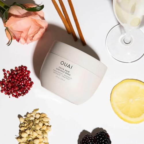 OUAI Thick Hair Mask - Treatment Masque with Almond Oil, Olive Oil, & Hydrolyzed Keratin to Restore Damaged Hair - Phthalate & Paraben Free Masque (3.4 Oz)