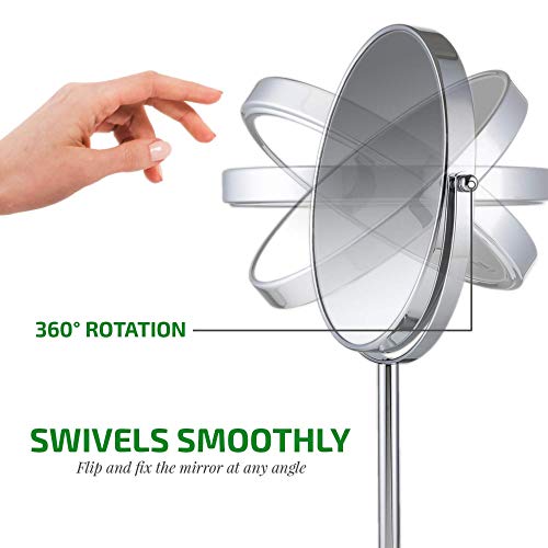 OVENTE 8" Tabletop Makeup Mirror with 1X/7X Magnification, 360¡Æ Swivel Design and Double-Sided Free-Standing Vanity Mirror Perfect for Bathroom, Bedroom, Office & Travel, Polished Chrome MNLMT80CH1X7X