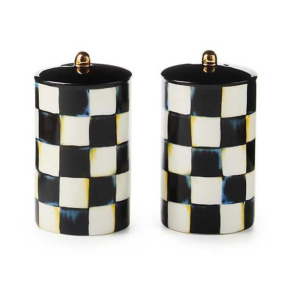 MACKENZIE-CHILDS Ceramic Salt & Pepper Set with Courtly Check Design, Black & White