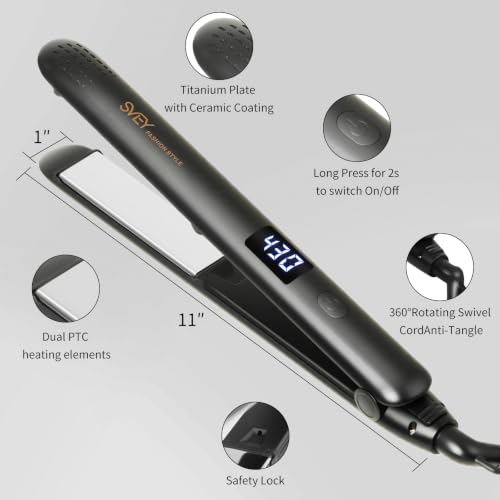 Dual Voltage Titanium Ceramic Hair Straightener with 5 Heat Settings