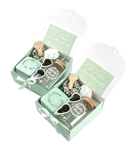 Bridesmaid Proposal Gift Set - Will You Be My Bridesmaid Green Set of 2