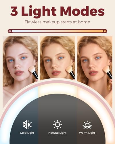 Pink 3-in-1 Makeup Fan with Mirror & LED Light, Face Cooling Fan for Skincare & Lash