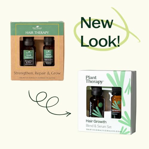 Plant Therapy Hair Therapy Blend & Serum Set - Strengthen, Repair and Grow Shiny Healthy Hair, 1 oz Serum & 10 mL Essential Oil Blend