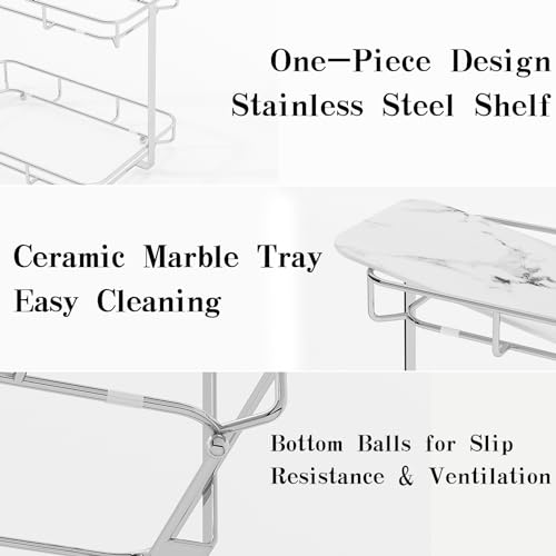 Dobbyby 2 Tier XL Silver Bathroom & Makeup Organizer - Marble Ceramic Tray