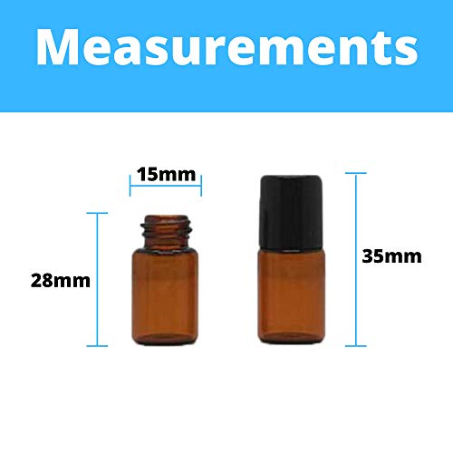 Essential Oils Roller Bottles 100pcs 2ml 5/8 Dram Glass Roller Bottles Refillable Essential Oil Roller Bottles Amber, Stainless Steel Roller Balls, Sample Roll On Bottles, Mini Roller Bottles, Vials