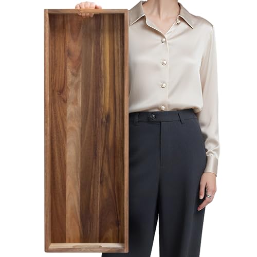 Extra Large Acacia Wood Serving Tray 36 x 12 Inches with Handles - Brown Variation