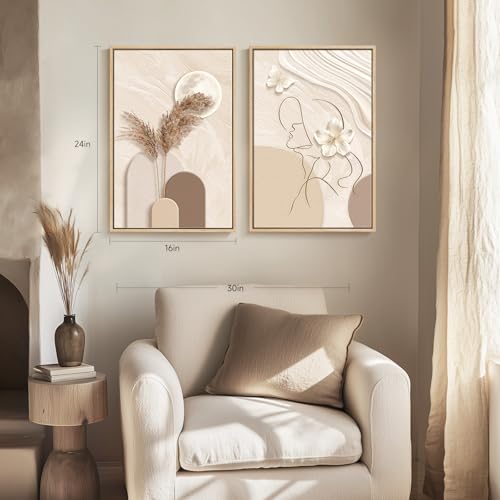 Modern Neutral Abstract Wall Art Set - 16x24 Inch Framed Canvas, 2 Pieces - Variation of THIS listing