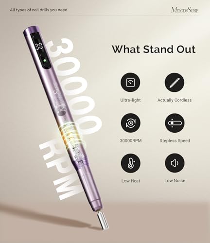 Pen-Shaped Cordless Nail Drill PM170F - Purple, 30,000 RPM for Beginners