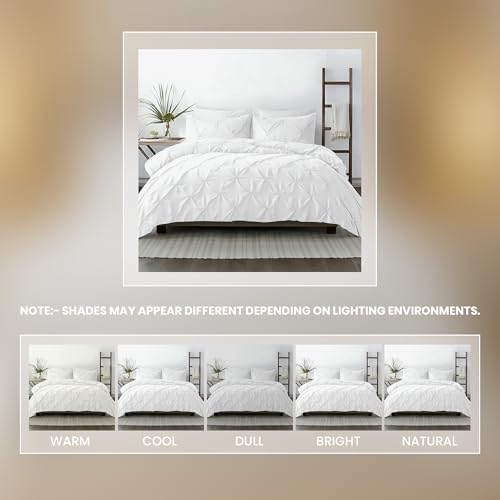 King Size Pink Pinch Pleated Duvet Cover Set - 100% Egyptian Cotton 600 Thread Count - No Comforter - White - Variation 01