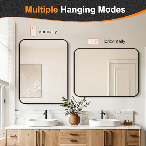Rectangular Bathroom Vanity Mirror - Black Framed Wall Mirror 30x40 Inches - Over Sink