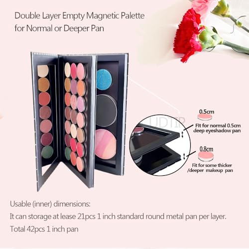Double Layer Magnetic Eyeshadow Palette with Mirror and Silver Star Cover – Fits Standard & Deep Pans, 42 Slots