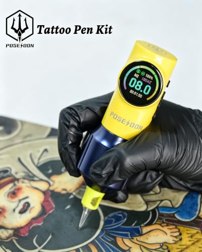 Poseidon Wireless Rotary Tattoo Pen Kit for Beginners with Cartridges & Ink