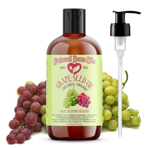 Grape Seed Oil, 16oz, Organic, Cold-Pressed, Nutrient-Dense, Deep Skin Nourishment, Hair Revitalization, Natural Born Oils.