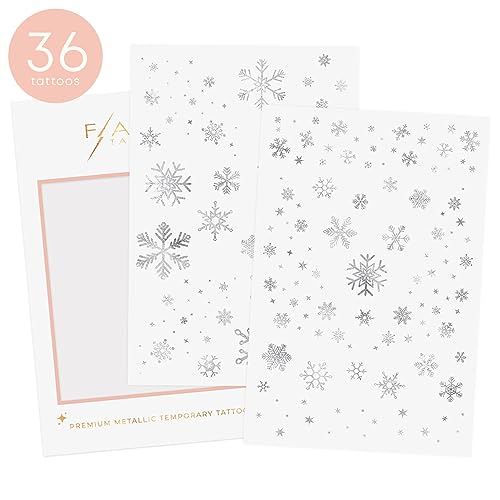Flash Tattoos Winter Frost Metallic Temporary tattoos-2 sheet mini pack | Includes over 36 premium silver foil snowflake tattoos | snowflake glitter, snowflake sticker, Frozen party favor