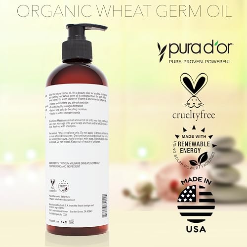 Organic Wheat Germ Oil 16 Fl Oz Pack of 2 - Cold Pressed Moisturizing Hair & Skin Oil - Vitamin E Rich, Anti-Aging & Nourishing