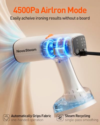 NovaSteam Handheld Vacuum Steamer for Clothes White 4500Pa Powerful Fabric Steamer