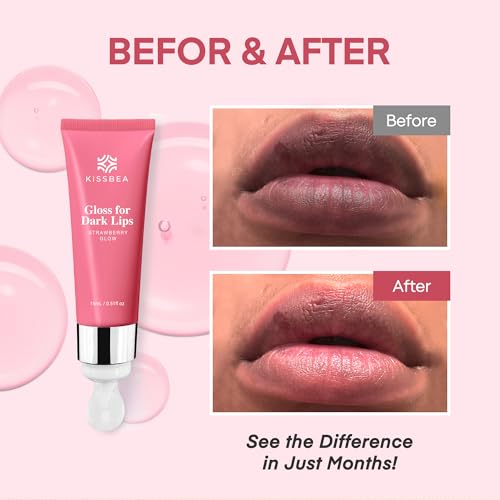 Kissbea Strawberry Glow Lip Gloss Pack of 3 - Sheer Pink Gloss for Dark Lips, 0.51 Fl Oz