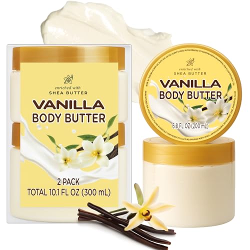 Vanilla Body Butter, Shea Body Butter for Women Dry Skin, Natural Vanilla Lotion for Body Care Smell Good-3.4 floz+6.8 floz(100ml+200ml)