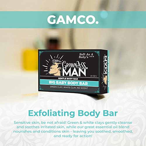 Grown Ass Man Co. Body Bars - Natural Organic Exfoliating & Soothing Soap 4oz 6-Pack