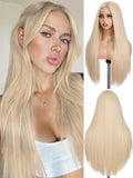 FAVE 26 Inch Blonde Straight Wig for Women - Long, Natural-Looking, Middle Part - Variation of Blonde