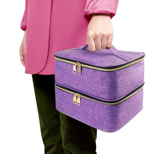 Meichoon Essentials Nail Polish Carrying Organizer 2 Layers Storage Holder Case with Adjustable Bottle Compartment 30 Bottles of Gel lamp and Manicure Tools Large Makeup Bag Travel Purple
