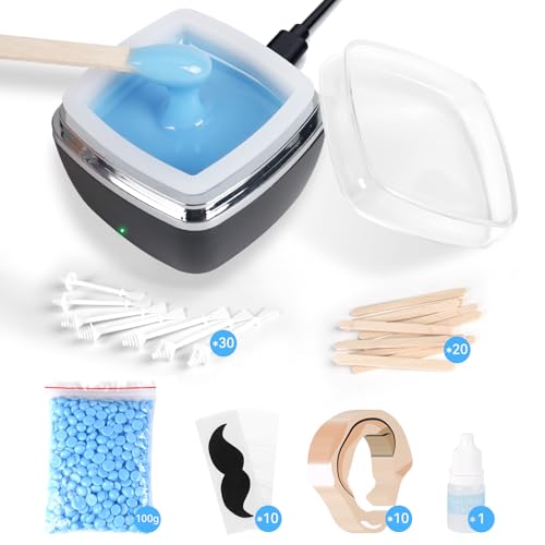 Nose Wax Kit - Portable Ear Nose Hair Waxing Kit for Men and Women with 100g £×ax, 10 Applicators, 40 Nose Hair Sticks, 10 Mustache & 10 Ear Protectors, Wax Warmer Kit for Hair Removal