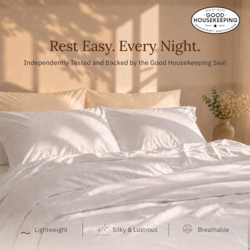 California Design Den Organic Cotton Sateen Queen Bed Sheet Set - White, GOTS Certified