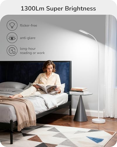 White Gooseneck Floor Lamp with Remote 1300LM LED Adjustable Brightness & Color