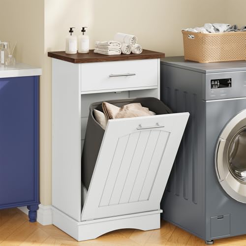 HOOBRO 10 Gallon Tilt Out Trash Cabinet White Walnut - Kitchen & Laundry Storage