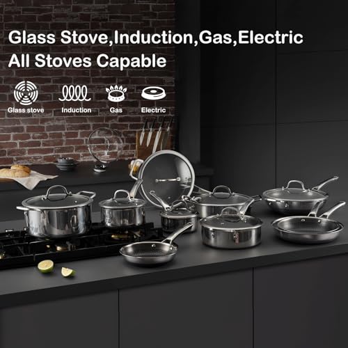 SNOWCLAD 13-Inch Nonstick Wok Pan with Lid, Induction Safe, Dishwasher Friendly